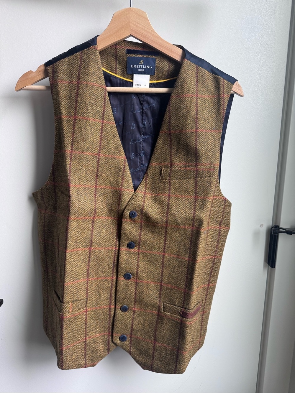 Breitling Tweed Vest in Olive with Red Windowpane